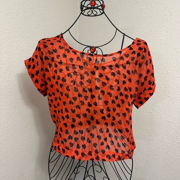 Red and Black Sheer Women's Top - Picture 1 of 7